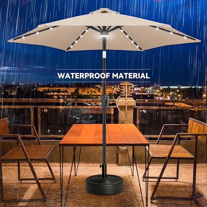 Jarka&Co 7.5ft Solar Patio Umbrella - Lighted Solar Outdoor Umbrella with 24 LED Lights Waterprool UV Protection, Market Table Umbrella with Tilt for Backyard, Garden, Pool, Porch (Beige)