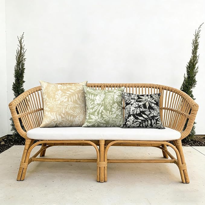 Outdoor Pillows with Insert 18x18 Inch, Waterproof Throw Pillow for Patio Furniture, Decorative Back Cushion for Garden Home Sofa Office Chair, Set of 2, Tropical Leaf Green