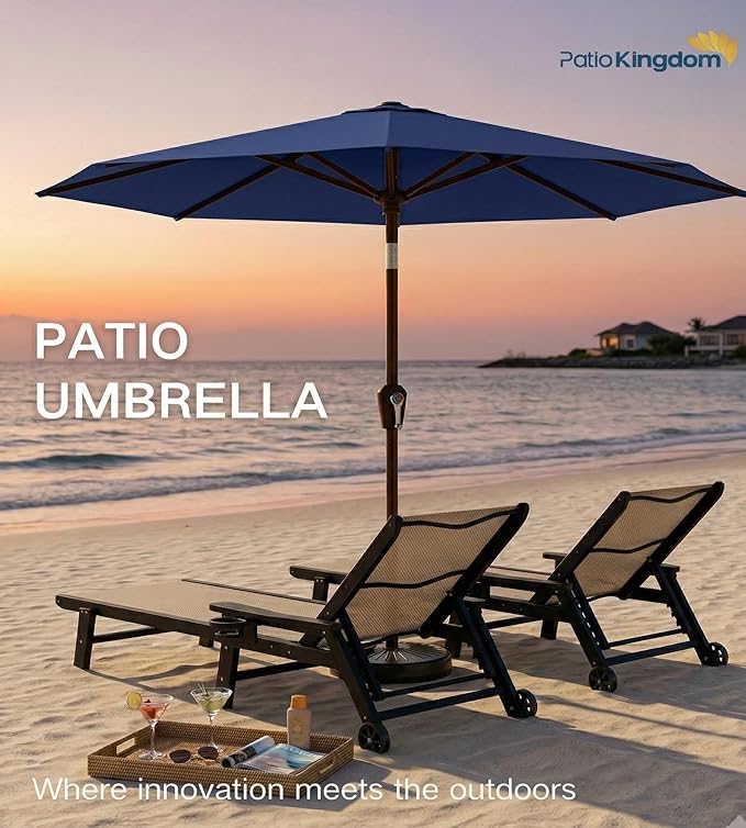 PatioKingdom 10FT Patio Umbrella with Push Button Tilt and Crank, Outdoor Market Umbrella with 8 Fiberglass Ribs, UV Protection Table Umbrella for Pool,Backyard,Garden,Deck