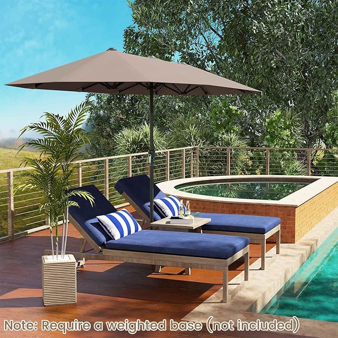 Tangkula 13 FT Large Patio Umbrella, Outdoor Double-Sided Table Market Umbrella w/Crank Handle, 12 Heavy-Duty Ribs, Sun-Protective Rectangular Twin Parasol for Garden Deck Lawn Poolside (Tan)