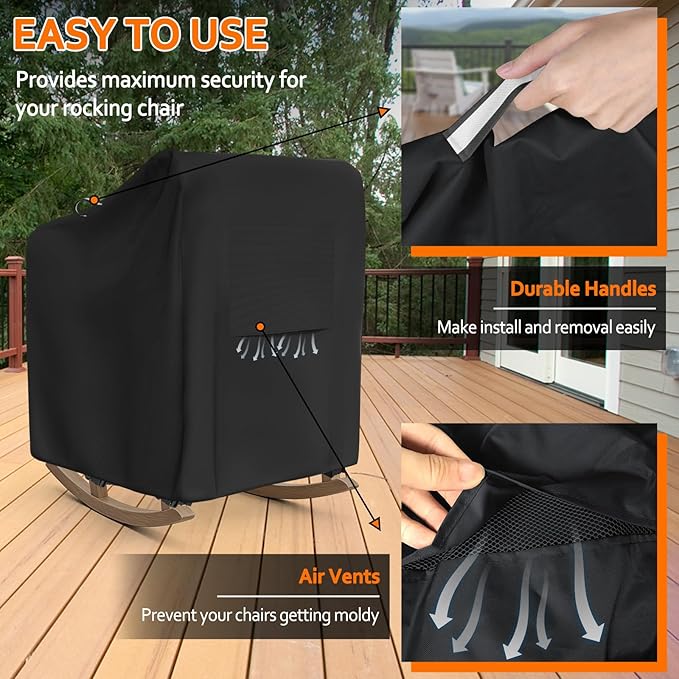 STARTWO Outdoor Rocking Chair Covers 2 Pack , Patio Furniture Covers Waterproof Adapter for Rocking Chairs 28"L x 35"W x 46"H, Black