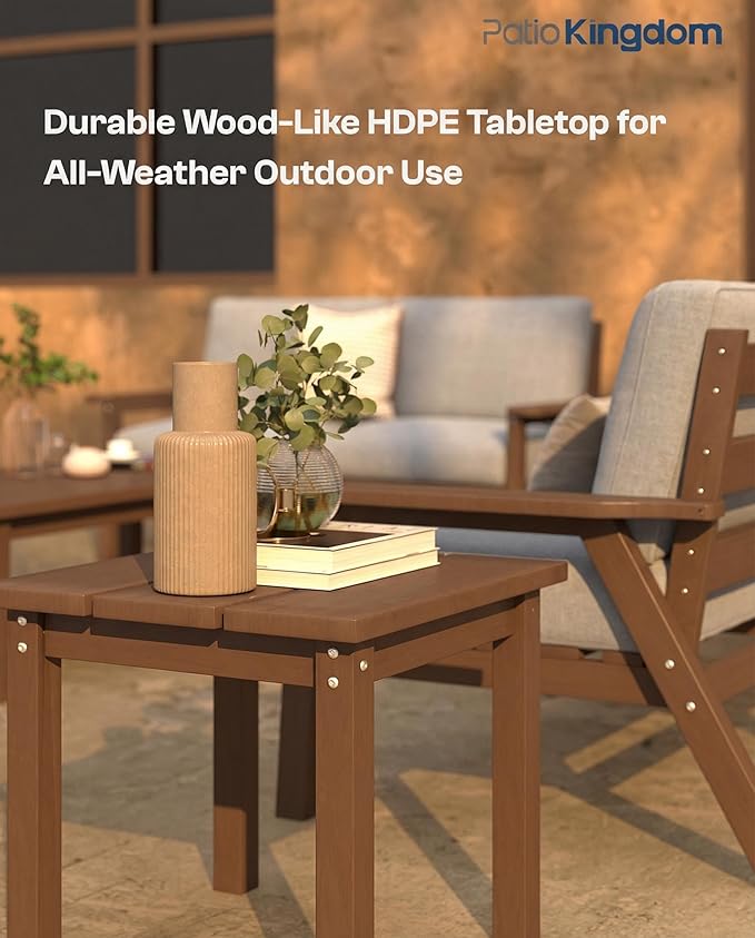 HDPE 7 Piece Patio Furniture Set, HDPE Outdoor Sectional with with Gray Thick Cushions, Coffee Table and Side Table, Patio Conversation Sets for Lawn, Garden, Porch (Brown Frame)