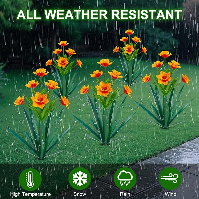 Homight Metal Agave Plant Outdoor Decoration Outdoor Garden Decoration Daffodils Flowers Mexican Yard Art Daffodils Flowers Decorative Garden Gift (3 Big Orange Daffodil)
