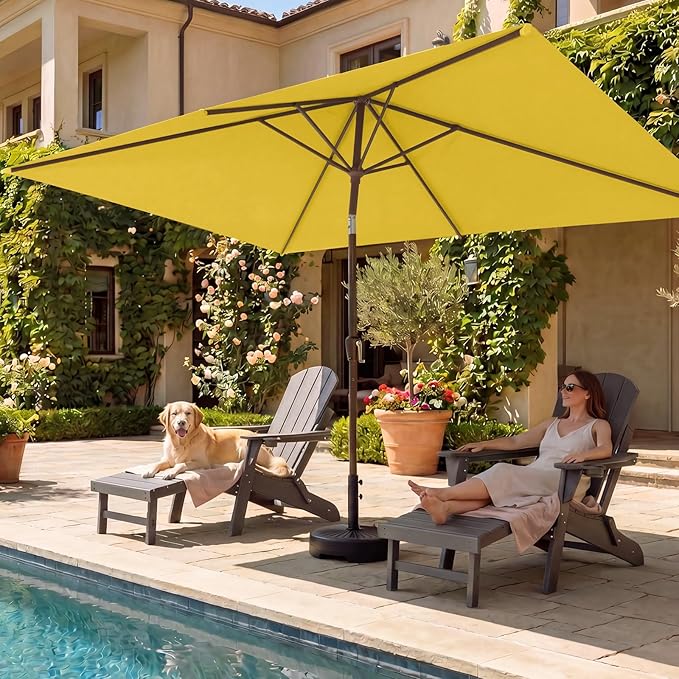 BRIOPAWS 6.5X10 FT Rectangular Patio Umbrella with Base Included | Rectangle Outdoor Umbrellas | 6 Sturdy Steel Ribs | Push Button Tilt & Crank | Heavy Duty for Garden Lawn Deck Backyard Pool |