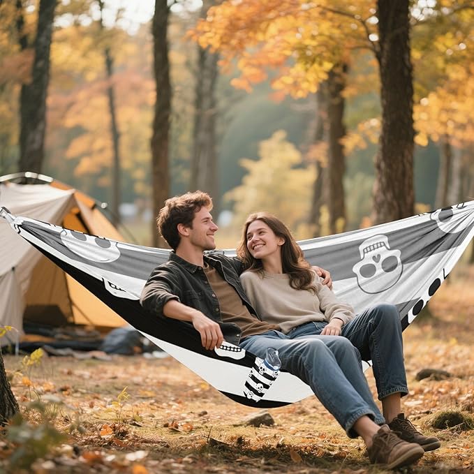 Black White Vintage Skull 330lb Capacity Outdoor Hammock with Hanging Rope Rope Hammock for Camping Travel Accessories hamacas para Patio