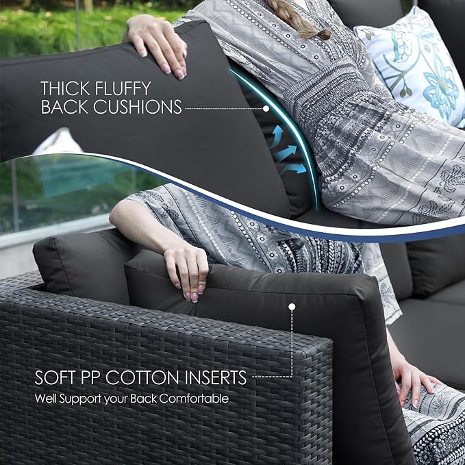 NICESOUL 11-Piece Patio Furniture with Chaise Lounge, Modern Wicker Outdoor Sectional with Fire Pit Table, Comfortable 29.3'' High-Back Backyard Seating, Heavy Duty All-Weather Couch Set, Dark Grey