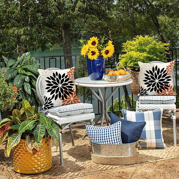 DFXSZ Outdoor Waterproof Pillow Covers 20x20 Set of 2 Black Orange Flower | Spring Summer Waterproof Flower Throw Pillowcases(No Inserts)Outdoor Decor for Fall Patio Funiture Garden Polyester Covers