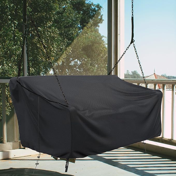 Porch Swing Cover Waterproof Outdoor Hanging Swing Cover Tear resistant All WeatherProof Patio Furniture Covers (Black, 85x45x(32-24)inch) (63x28x(32-24)Inch)