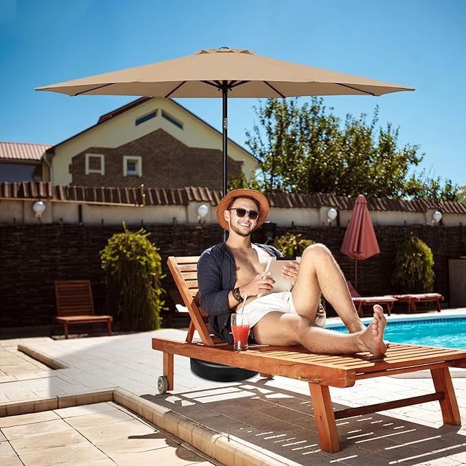 HealSmart 2pcs 9ft Patio Umbrella with Push Button Tilt/Crank, Outdoor Table Market Yard Umbrella with 8 Sturdy Ribs for Garden, Backyard, Deck, Pool, Tan