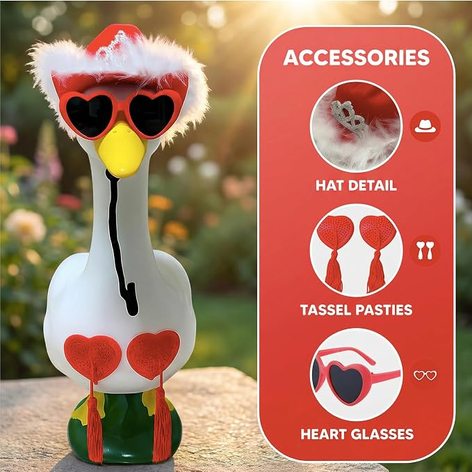 Funny Porch Goose Summer Decor Set Hat, Sunglasses & Tassel Skirt for 17'' & 24'' Lawn Geese Outdoor Yard Decoration (Heart Fringe)