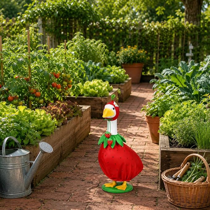 Strawberry Porch Goose Outfits Strawberry Goose Clothes for Outdoor Garden Yard Patio Lawn Goose Statue