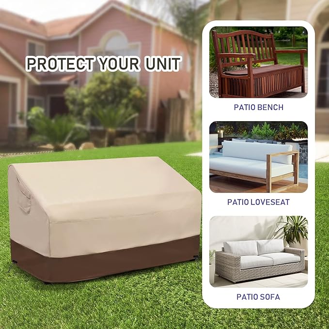 Roastove 100% Waterproof Outdoor Patio Sofa/Loveseat/Bench Cover, Lawn Patio Furniture Covers with Air Vent, Fits up to 58W x 32.5D x 31H inches, Beige & Brown…