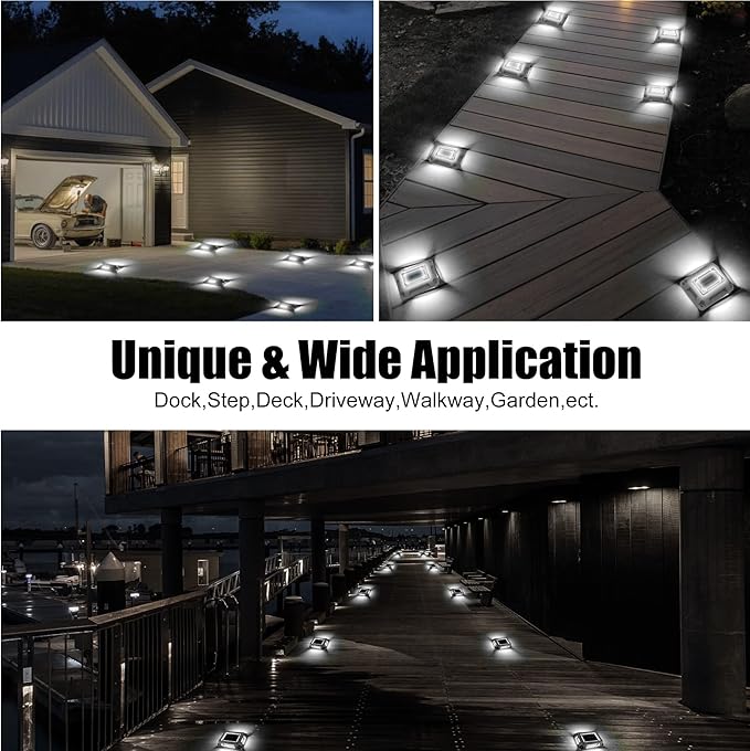 Solar Deck Lights Driveway Dock Lights- 8 Packs Waterproof 1200mAh Solar Powered Outdoor LED Aluminum Dock Lighting Road Markers Step Light for Driveway Sidewalk Garden Pathway Yard (White)