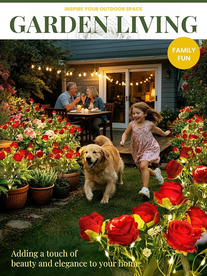 GIGALUMI Solar Lights Outdoor for Garden Decor, 4 Pack Solar Flower Lights Waterproof, 2 Lighting Modes 28 Roses for Pathway,Yard, Patio Decoration, Gardening Gifts for Women (Red)