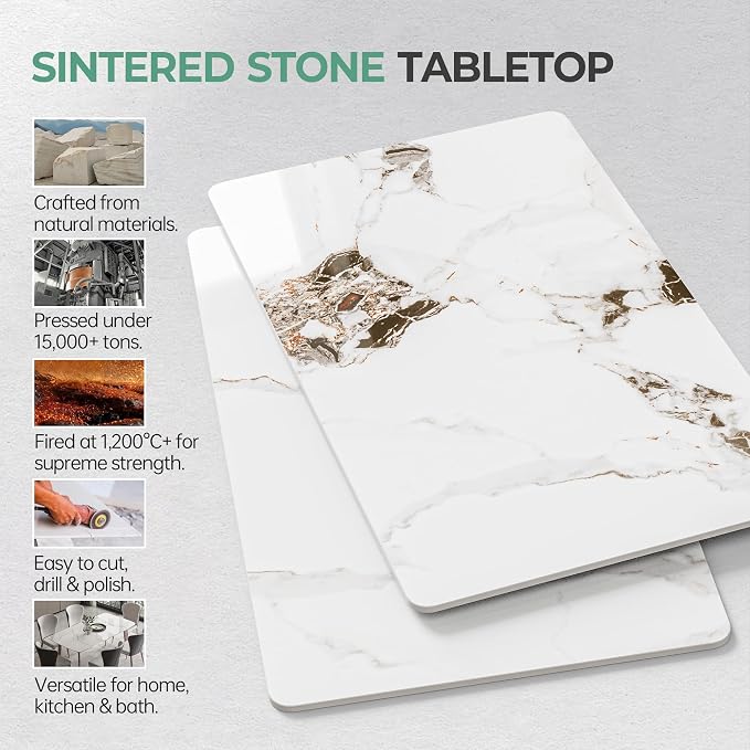 Rectangle Table Top,35.4 ” x 23.6 ” Carrara White Sintered Stone Tabletop, DIY Replacement & Cover Marble Desktop, Scratch & Wear Resistant, Easy to Clean, Suitable for Indoor & Outdoor