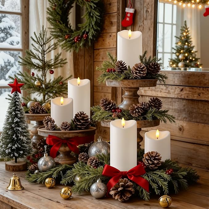 Raycare 3"x4"5" 6" 8" 8" Outdoor Waterproof Flameless Candles, Battery Operated LED Candles with Remote Control and Timer, Electric Fake Plastic Pillar Candles, Ivory White, Set of 5