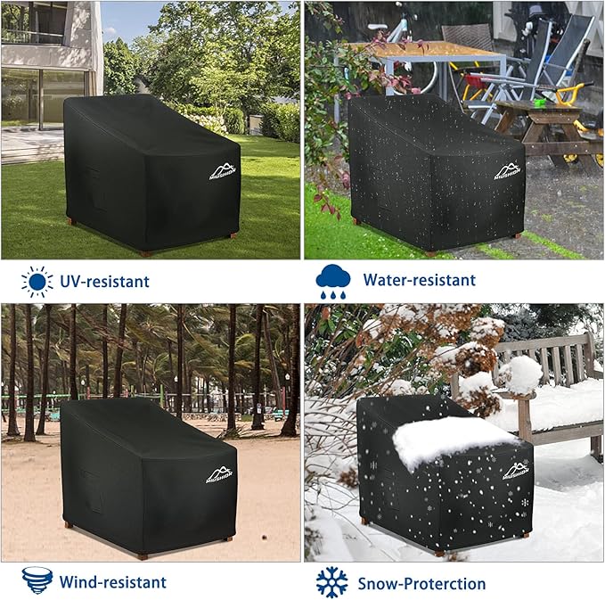 2 Pack Patio Chair Covers, 40" W x 40" D x 36" H Heavy Duty 600D Outdoor Deep Seat Lounge Club Chair Cover, Waterproof UV Resistant Outdoor Patio Chair Furniture Cover, Black