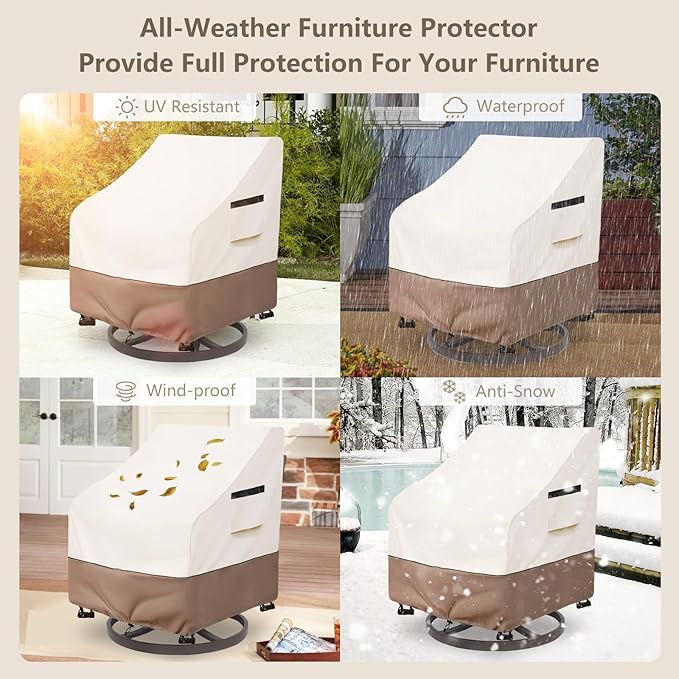 Patio Chair Covers Waterproof Heavy Duty Patio Furniture Covers, 35W x 37D x 36H Inches Swivel Outdoor Chair Cover 4 Pack (Beige)