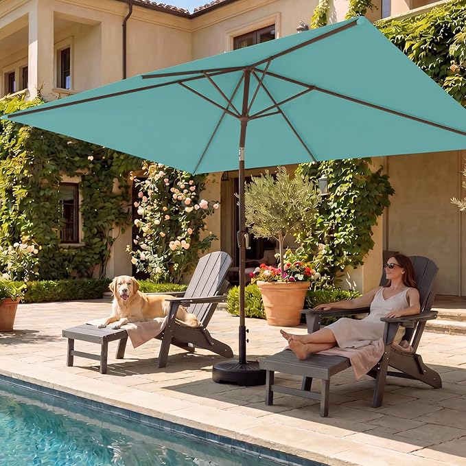 BRIOPAWS 6.5X10 FT Rectangular Patio Umbrella with Base Included | Rectangle Outdoor Umbrellas | 6 Sturdy Steel Ribs | Push Button Tilt & Crank | Heavy Duty for Garden Lawn Deck Backyard Pool |