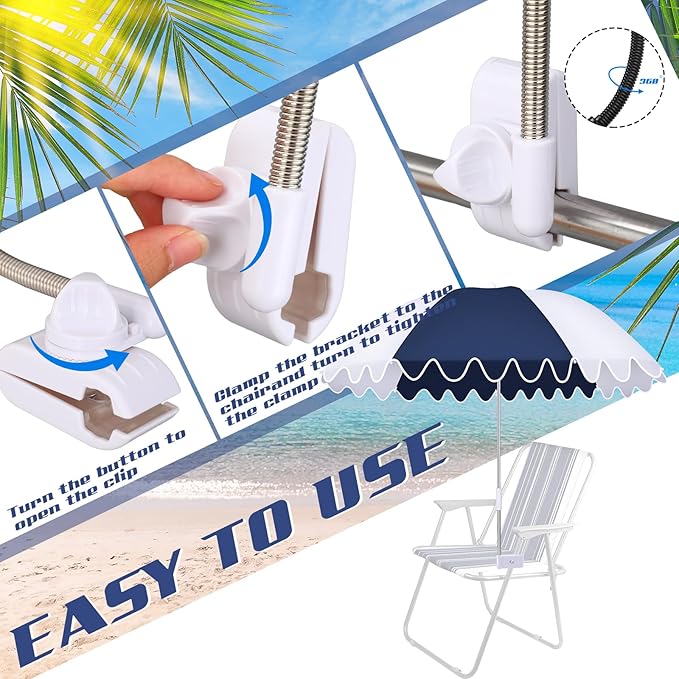 Abbylike 2 Pcs Scalloped Chair Umbrella with Universal Adjustable Clamp 38'' Portable Wheelchair Umbrella UPF 50+ Camping Chair Parasol with Bag for Outdoor Patio Lawn