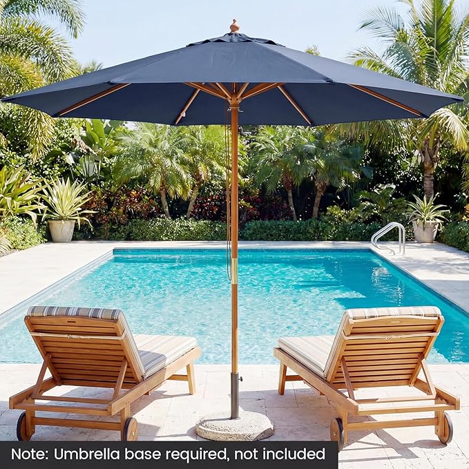 HAPPYGRILL 9 FT Patio Umbrella, Outdoor Table Market Umbrella with 8 Sturdy Bamboo Ribs, Wood Pole, Sun-Protective Double-Tier Canopy, Air Vent, Sunshade Parasol for Garden Deck Backyard Pool (Navy)