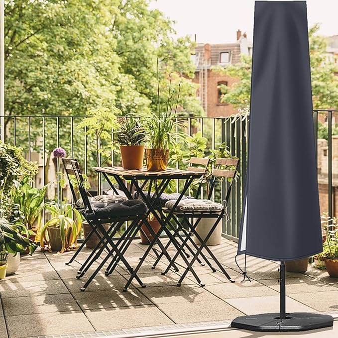 OKPOW Umbrella Cover 420D Oxford Fabric Patio Umbrella Covers Waterproof with Zip, for 9ft to 12ft Garden Outdoor Umbrella (Dark Grey)