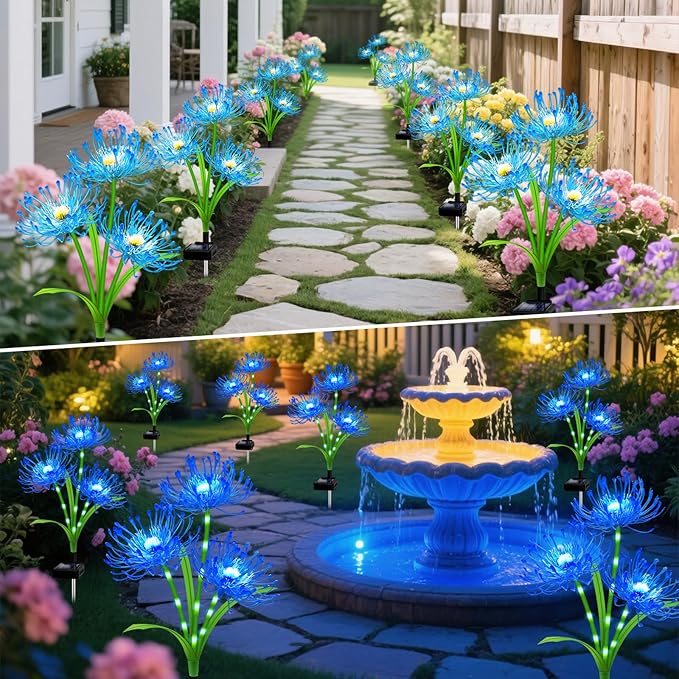 Solar Garden Flower Lights Outdoor, 8 Pack Blue Spider Lily Solar Lights with Glowing Stems, IP65 Waterproof LED Yard Decor for Patio Lawn Pathway, Mother's Day Valentine Gifts for Women Mom Grandma