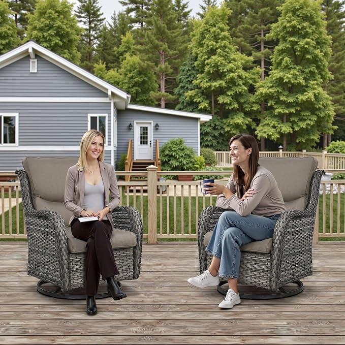 Outdoor Swivel Rocker Patio Chairs Set of 4-5" Thick Cushion 4 Piece Furniture Set All Weather Comfortable Wicker Conversation Set for Porch Poolside and Deck - Gray/Gray