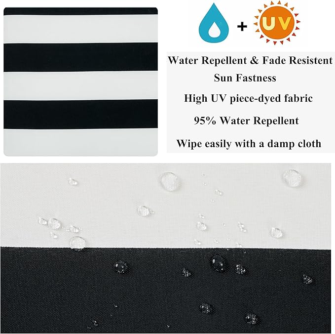 FUNHOME 2 Pack Outdoor Cushion Covers 24" x 24" x 4", No Insert! Water-Resistant Patio Chair Seat Cushion Covers with Zipper and Tie, Replacement Cover Only(Black White Stripe)