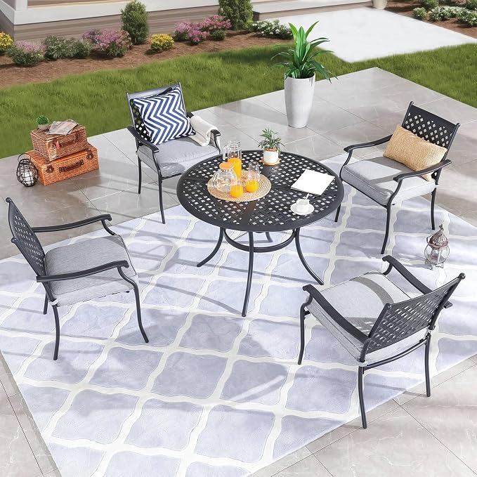 Patio Dining Set 5 Pieces Heavy-Duty Outdoor Round Dining Furniture Set Indoor Outdoor Dining Sets with 4 Stackable Chairs