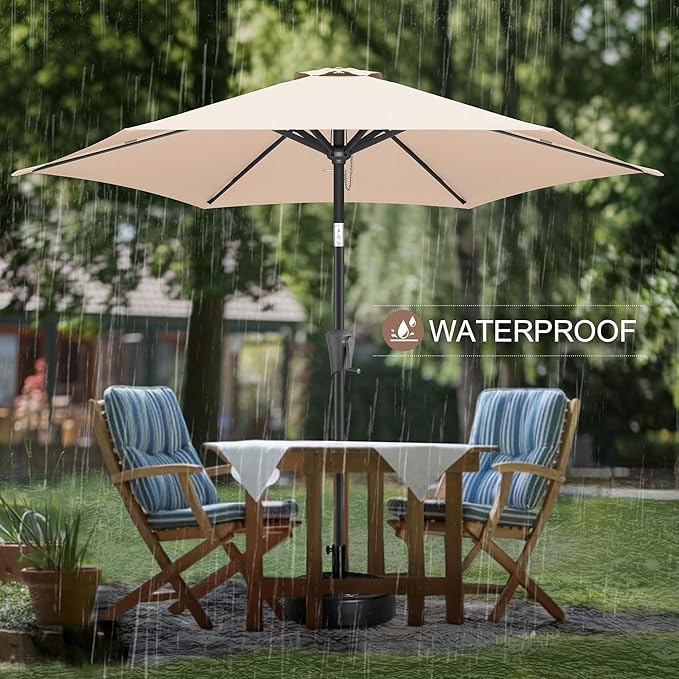 FLAME&SHADE 7.5ft Patio Umbrella - Outdoor Umbrella with Push Button Tilt and Crank for UV Protection, Table Market Umbrella for Garden, Deck, Backyard, Pool and Beach(Beige)