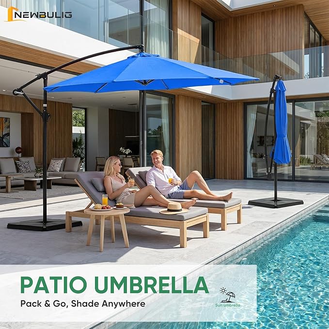 NEWBULIG 10FT Patio Umbrella, Offset Cantilever Outdoor Patio Table Umbrella, UV Protection, Fade Resistant Fabric, Easy Tilt Adjustment for Deck, Pool, Backyard, Garden
