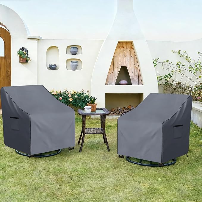 Outdoor Swivel Chair Cover 2 Pack,600D Heavy Duty 100% Waterproof Outdoor Chair Covers,Patio Furniture Covers for Swivel Patio Chairs,33" W x 35" D x 36" H,Grey