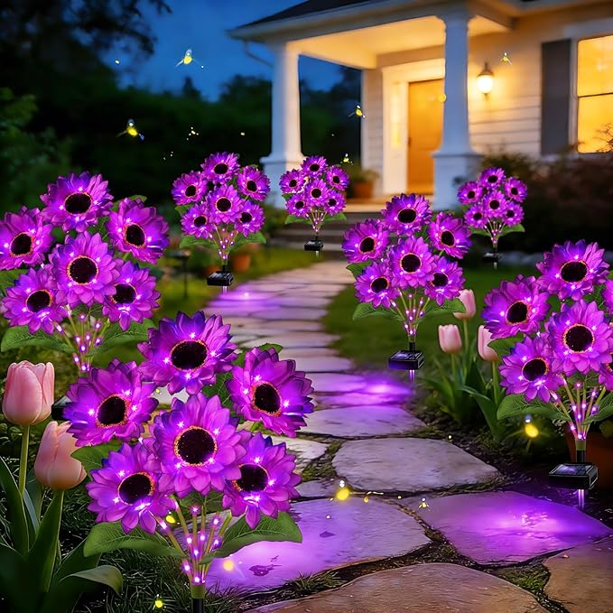 ANGMLN Solar Garden Lights 6 Pack 36 Solar Sunflower Lights, Waterproof Solar Purple Flower Light for Outdoor Decoration, Decorative Stakes for Yard,Landscape,Patio,Gifts for Women