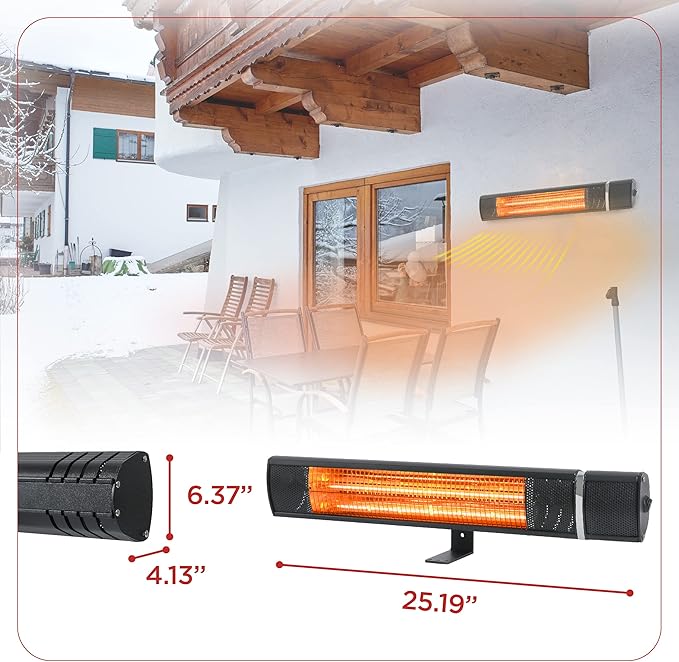 BLACK+DECKER Wall Mounted Infrared Patio Heater for Outdoor Use, 1500W Electric Heater with 3 settings, Space Heater with Remote Control, Heats Up To 160 Sq. Ft., BHOW03R, Black