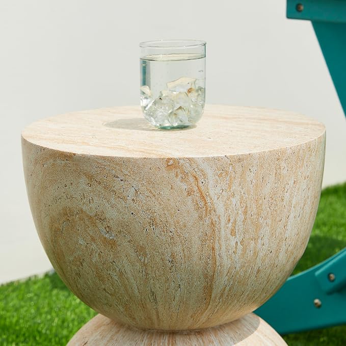 Glitzhome Outdoor Side Table, Round Small End Table with Terrazzo Finish MGO Hourglass Garden Stool, Set of 2 Lightweight Decorative Accent Table for Living Room Planter Stand Patio Backyard Porch