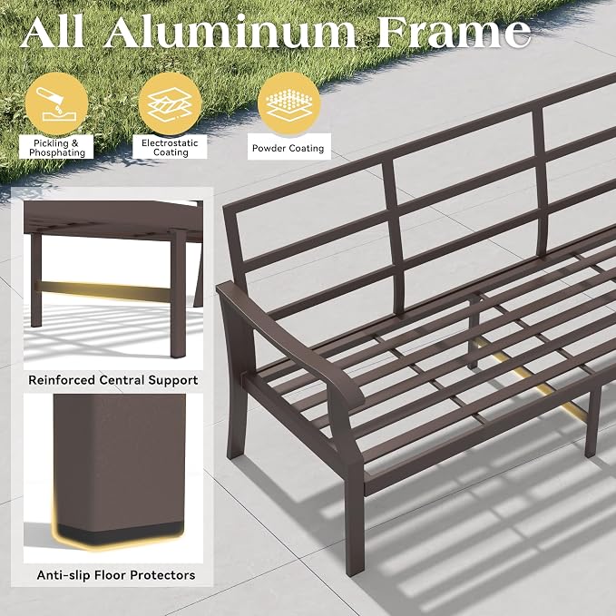 Outdoor Swivel Rocker Chairs w/2 Ottomans, Coffee Table, 5 Piece Metal Patio Conversation Bistro Set with 5" Thickened Cushions, Aluminum Frame for Porch, Backyard, Balcony, Beige