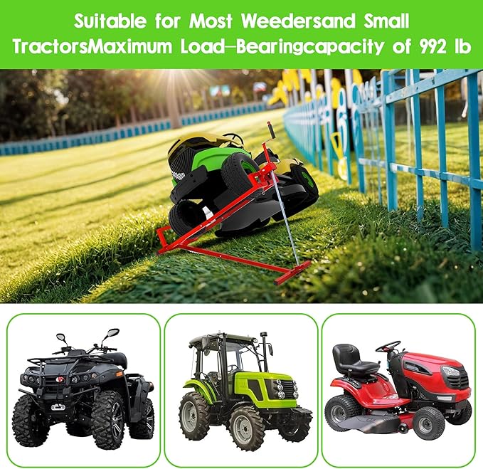 Foldable Lawn Mower Lift for Riding Tractors, Portable Lawn Mower Jack Lift Zero Turn & Telescoping Lawns Tractor Lifts with Adjustable Height/Manual or Power Handles, 880 LBS Capacity (Red)