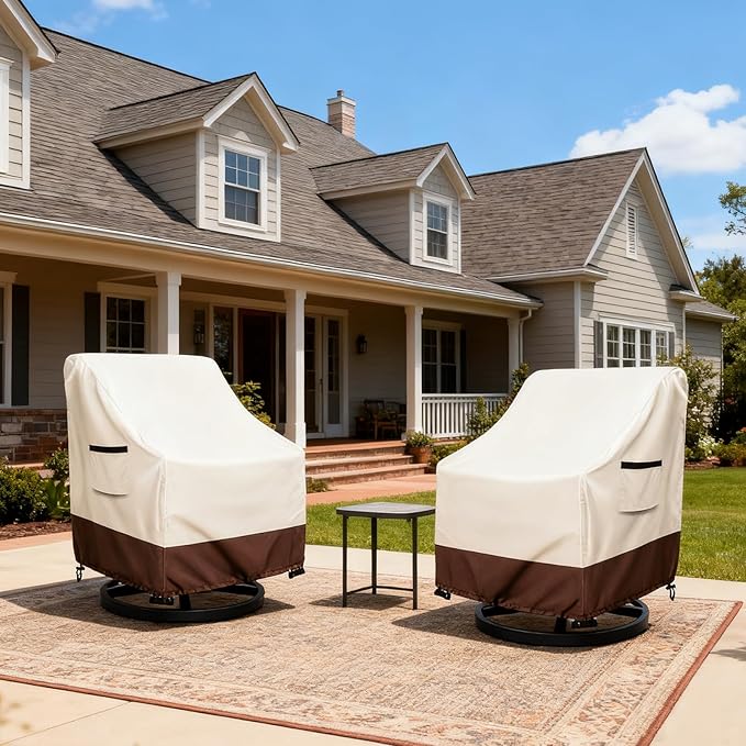 Waterproof 2 Pack Outdoor Swivel Chair Cover for Patio Chair Size Up to 40" W x 40" D x 36" H inch,Outdoor Lawn Patio Furniture Covers (Beige)