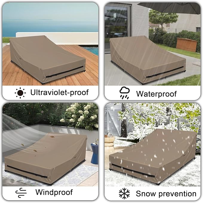 Waterproof Outdoor Daybed Cover Heavy Duty 600D Weather-Resistant Patio Sunbed Wicker Furniture Sofa Covers 63"L x 54"W x 28"H UV Resistant Anti-Fade Material,Outdoor Canopy Day bed Sofas Cover,Camel