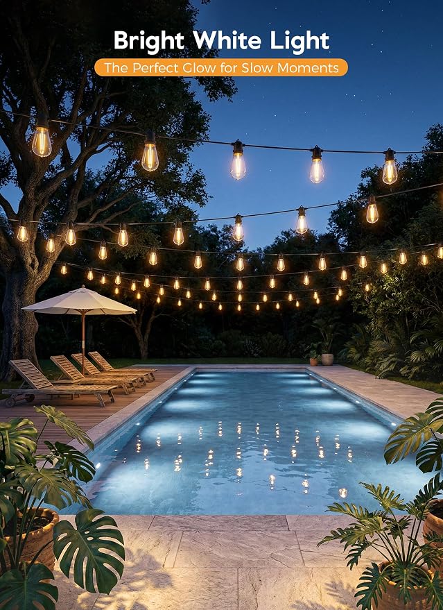 Minetom 58FT Solar String Lights Outdoor Waterproof, S14 Patio Lights | 17 LED Shatterproof Bulb, Remote Type-C Port Timable, 3 Light Modes Dimmable Solar String Lights for Outside, Yard, Camping