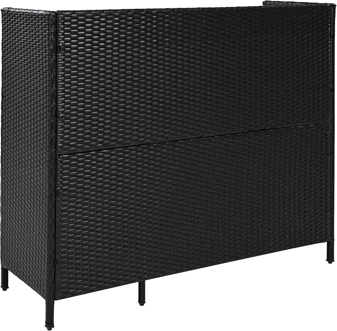 LUMISOL Patio Rattan Bar Table with Adjustable Shelf and Drawer, Outdoor Storage Cabinet with Tempered Glass Desktop, Weather-Proof, Wicker Bar Table with 3 Doors for Outdoor Garden, Black