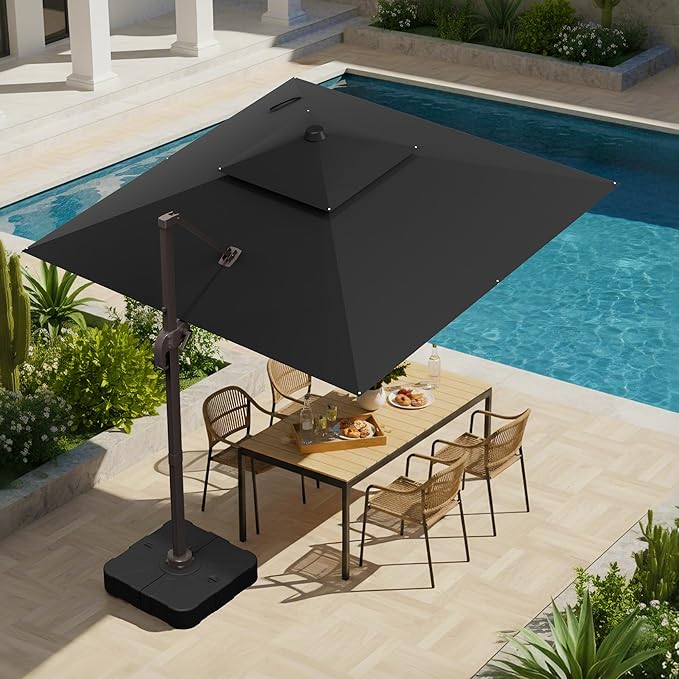 10x10 FT Patio Umbrella, Large Cantilever Double Top Heavy Duty Offset Umbrellas with 360° Rotation, Outdoor shade for Garden Deck Pool, Black