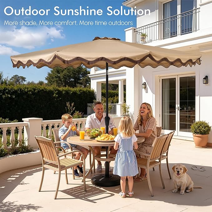 Weaxty 10FT Patio Umbrella, Trendy Color Scalloped Edge, UV-Resistant Canopy Outdoor Table Market Umbrella, Tilt Adjustment, Crank, Heavy-duty 8 Ribs for Backyard Poolside Deck Beach Lawn Backyard
