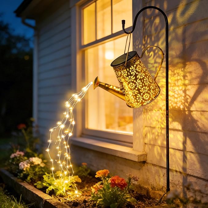 Solar Watering Can Lights:Outdoor Waterproof Metal Led String Lantern - Classic Fariy Hanging Decorations for Garden Pathway Patio - Birthday Gifts for Mom Grandma Women Over 30