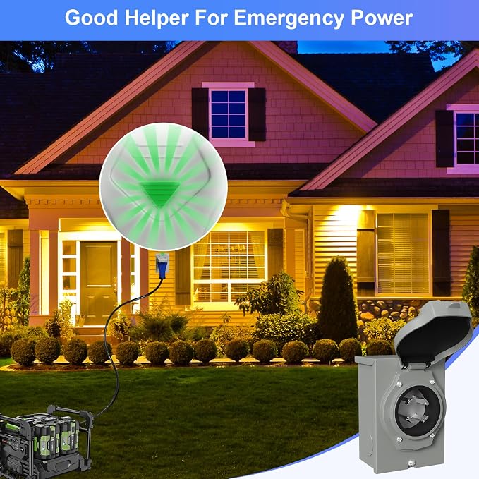 30 Amp Generator Inlet Box Pre-Drilled, NEMA L14-30P 30A 125V/250V Generator Power Inlet Box for 4 Prong Generator Cord ETL Listed, Waterproof Dust Proof for Outdoor Use