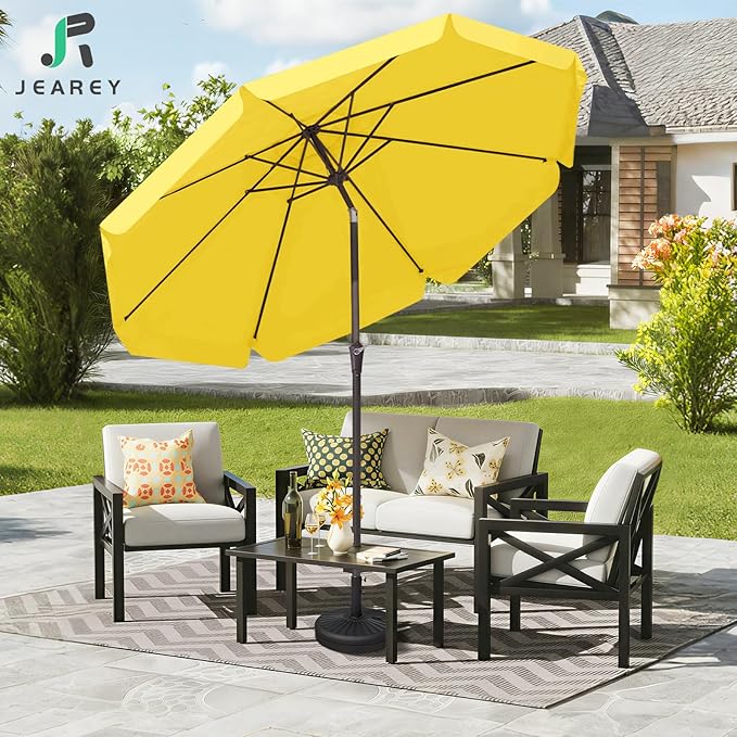 JEAREY 9 FT Patio Umbrella Outdoor, Table Umbrellas Market Umbrella w/Push Button Tilt/Crank, 8 Sturdy Ribs(Yellow)