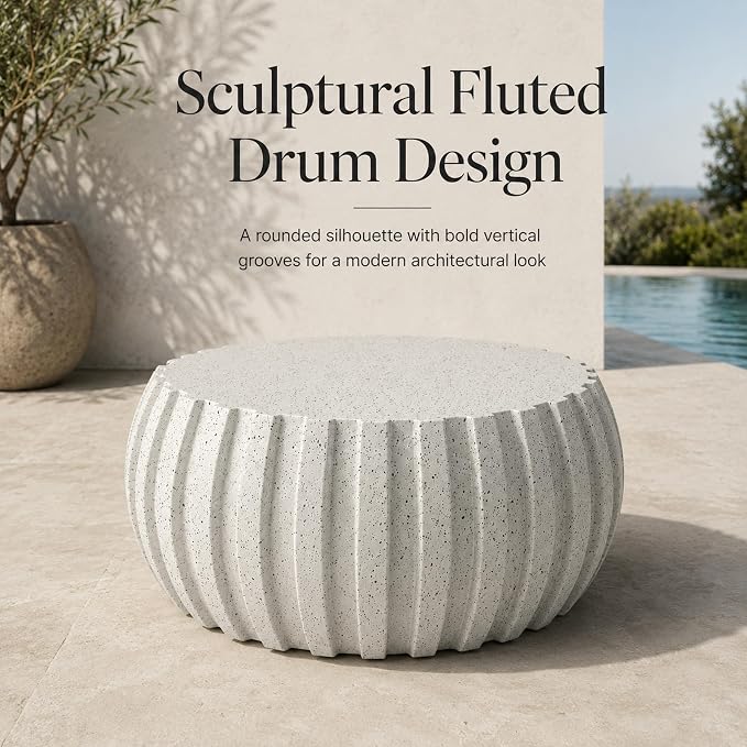 35.43" Round Outdoor Coffee Table - Waterproof MgO Cement Design, Durable Concrete Coffee Table for Patio, Garden, Living Room