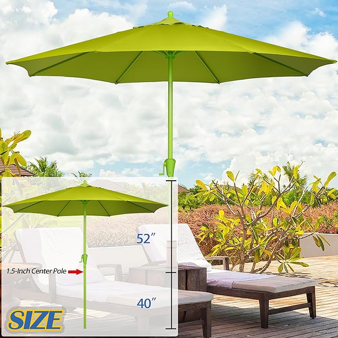 Sunnyglade 9FT Outdoor Patio Umbrella, Market Table Umbrella with 8 Sturdy Ribs and Crank System, Fade-resistant & Waterproof for Garden Backyard Poolside Deck