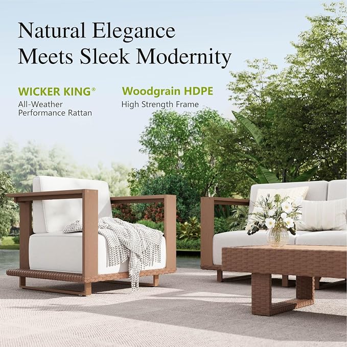 Sophia & William HDPE Patio Furniture Set,2 Pieces Modern Outdoor Sectional Sofa Set with 9.8" Beige Cushions